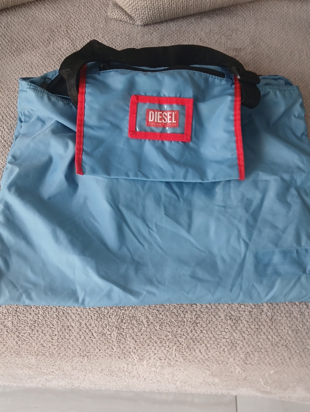 Diesel Blue Nylon Duffel with Red Trim